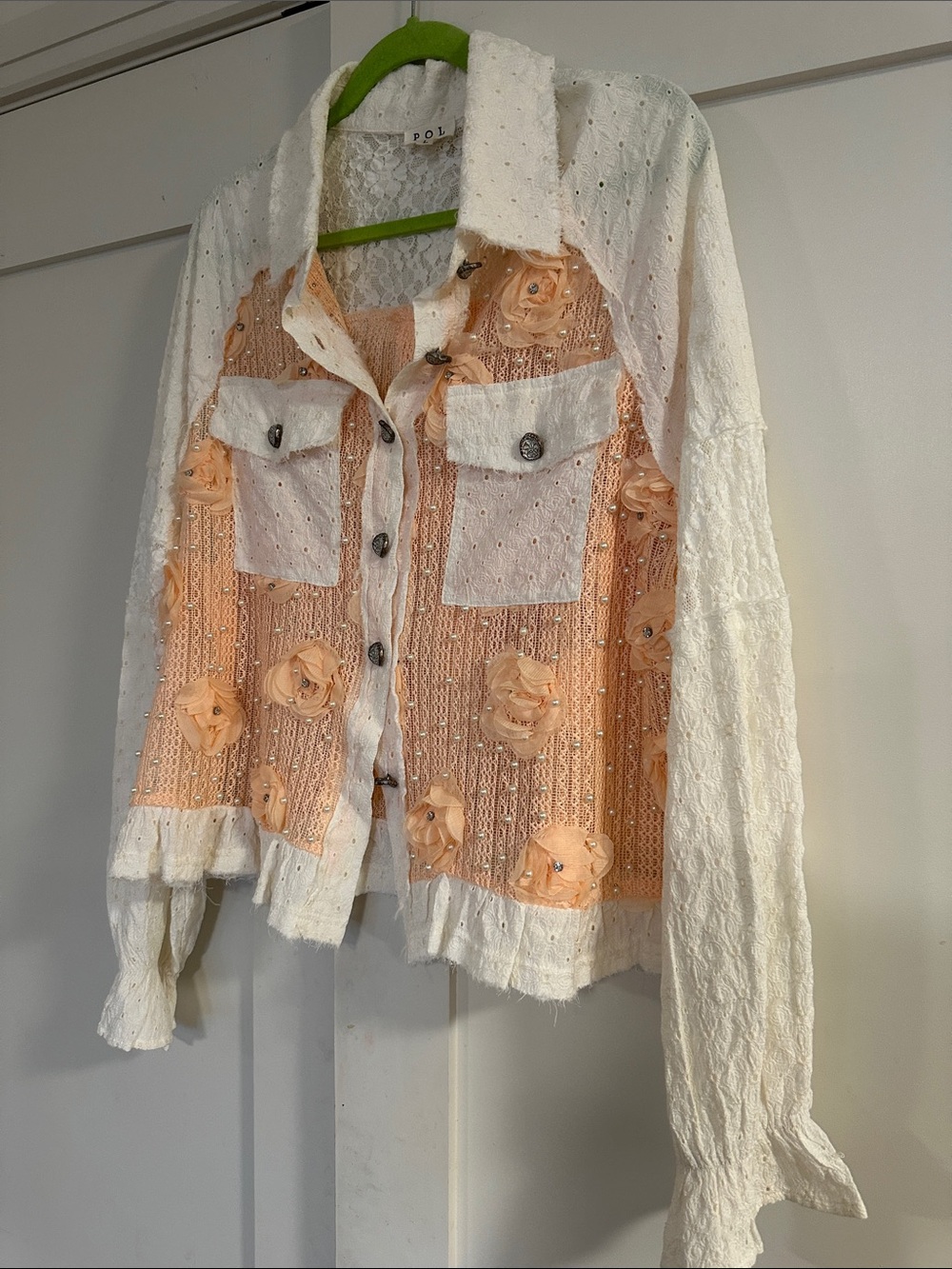 POL Peach and White Lace Embroidered Jacket - Picture 2 of 8